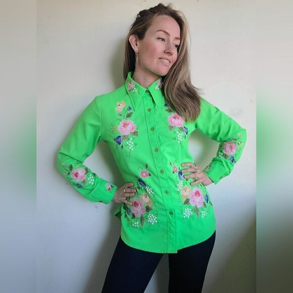 King James California Embroidered Vintage 70s Button Down L - Picture 12 of 15